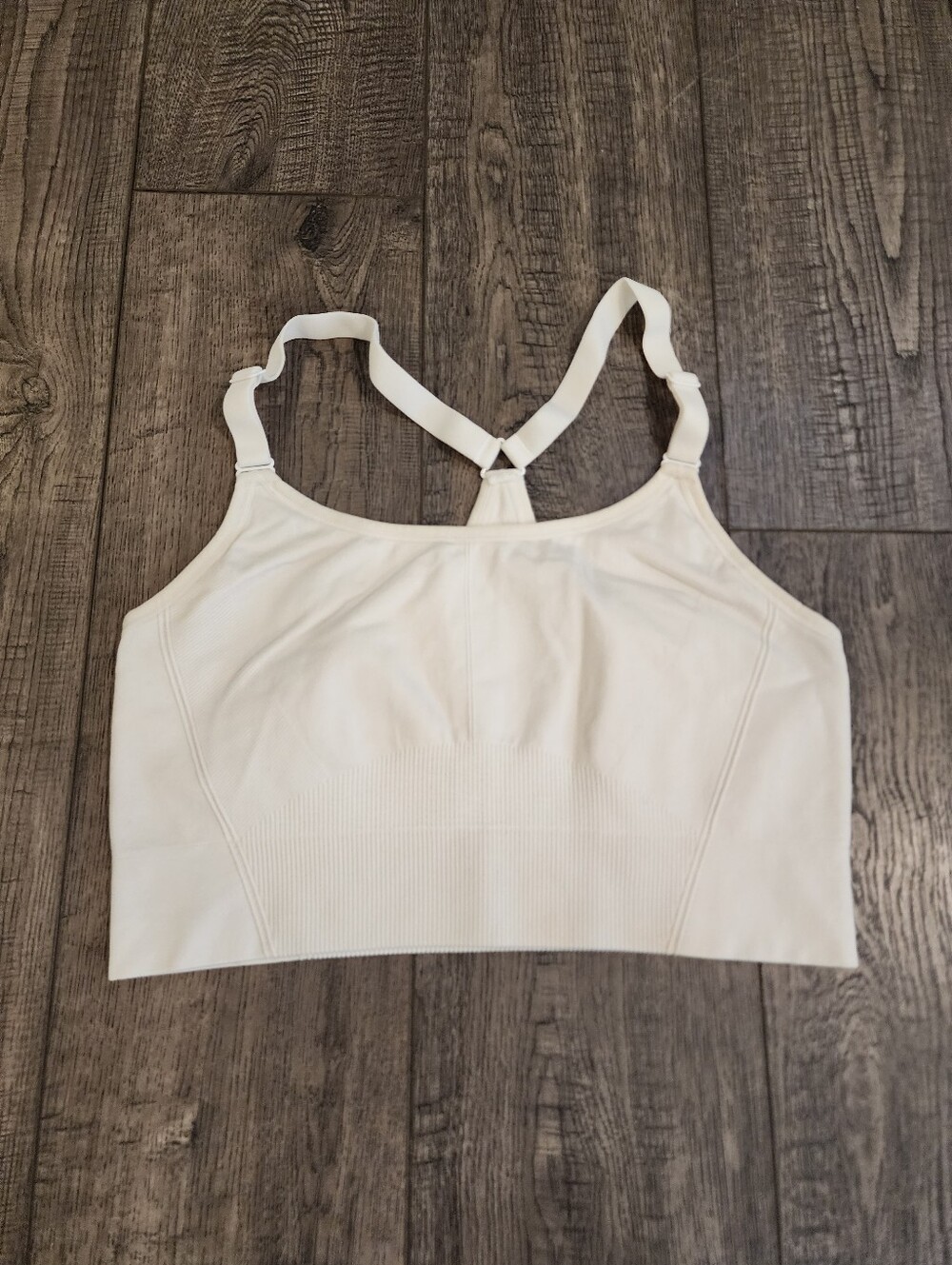 All in Motion Women Sports Bra Size XL Ivroy/White Adjustable Racer Back Ribbed